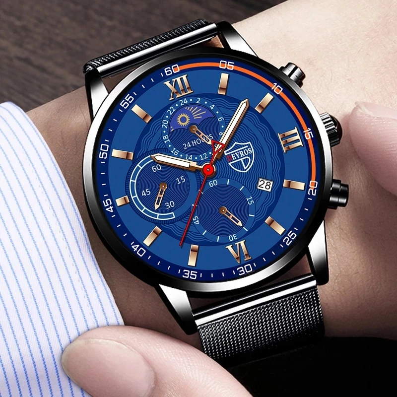 2023 Luxury Brand Fashion Mens Watches Men Business Stainless Steel Mesh Belt Quartz Wrist Watch Man Sports Casual Leather Watch 6