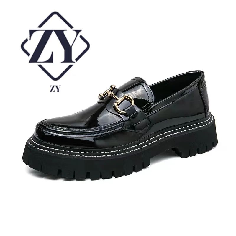 

Men Leather Platform Oxfords Slip On Thick Male Derby Shoes Casual Loafers Mens Square Toe Formal Dress Shoes