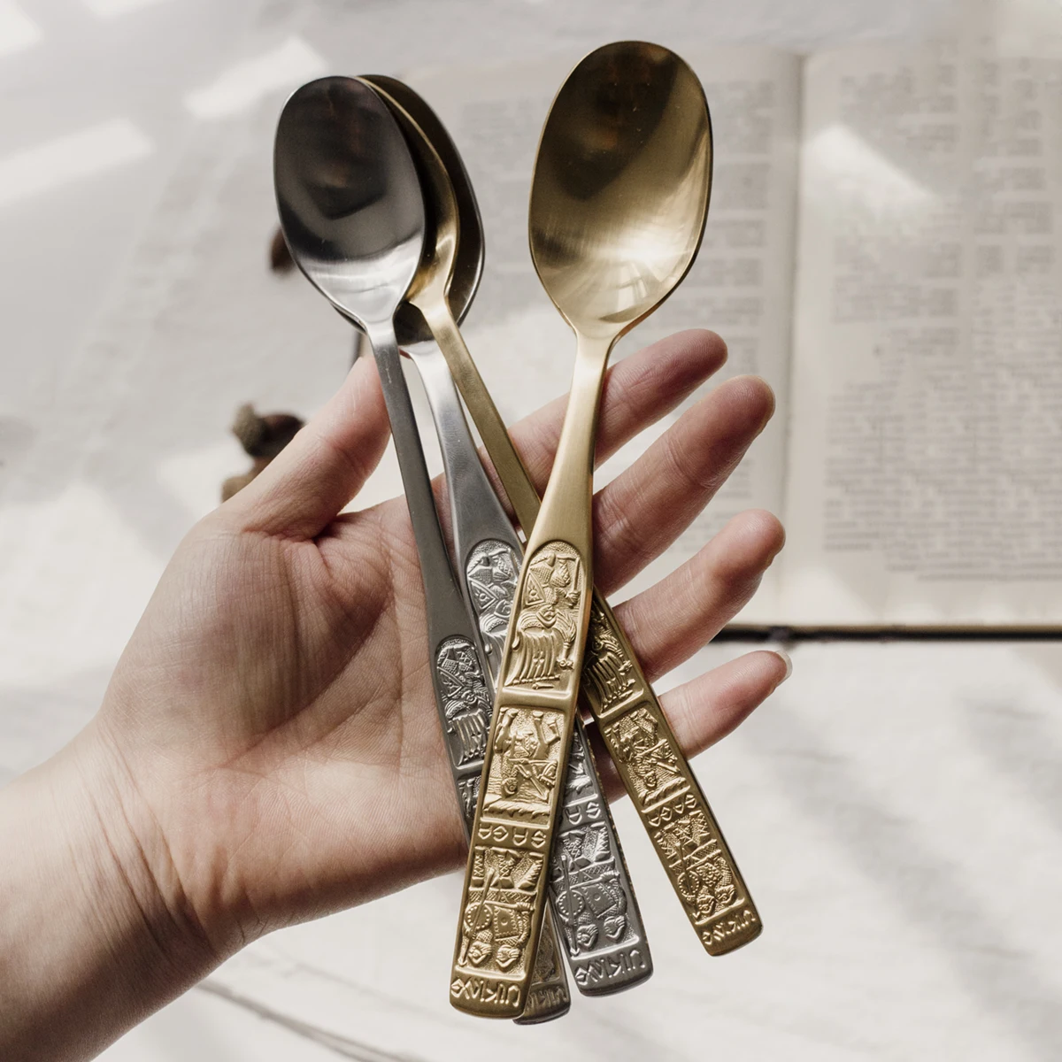 One Pack Stainless Steel Utility Spoon Set Stainless Steel Cutlery Set  Stainless Steel Gold Spoon Metal Cutlery Chinese Style Spoon Gold 2 Pieces