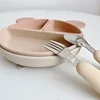 Baby Silicone Tableware Set Children Utensil Stainless Steel Toddler Dinnerware Cutlery Cartoon Infant Food Feeding Spoon Fork 5