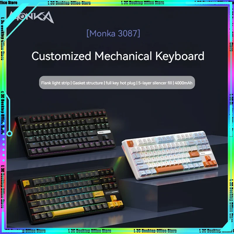 

MONKA 3087 Pro V2 Mechanical Keyboard Tri-mode Wireless 2.4g Bluetooth Gasket PBT Keycap RGB Hot Plug E-sports Pc Game Keyboard