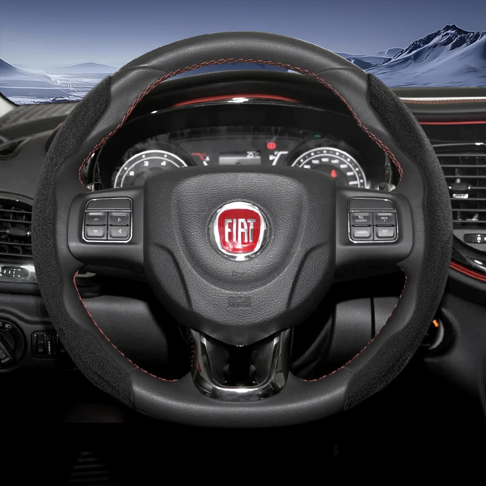 Fiat Sports Suede Steering Wheel Cover, Split Snap-On, Non-Slip and Durable