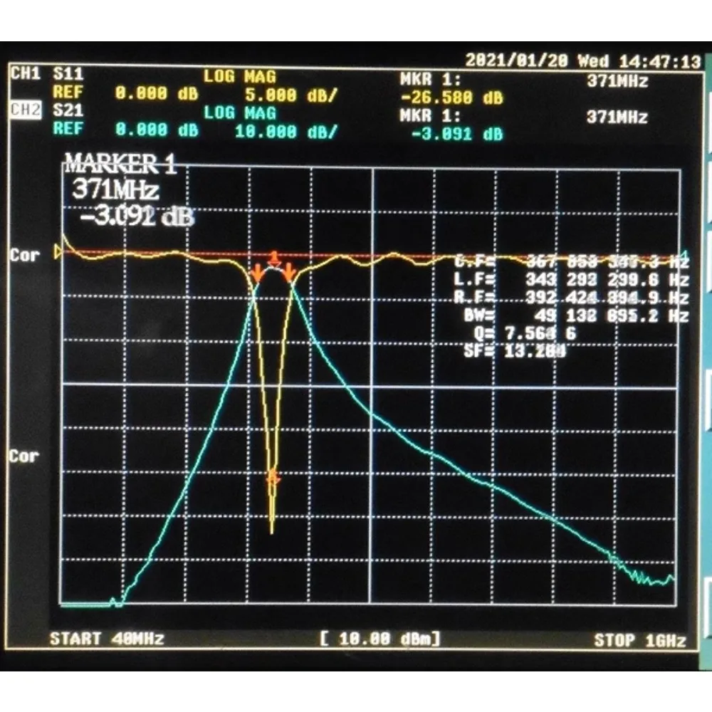 전용 주파수 대역 LC 대역 통과 필터, 371MHz, 1dB 대역폭, 25MHz, SMA 인터페이스