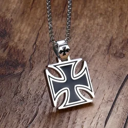 Vintage Knights Templar Iron Cross Pendant Necklace - Men's Biker Jewelry with 24 - Inch Chain (A)