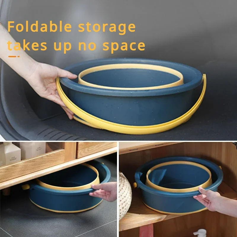 Folding Bucket Fishing Bucket Folding Portable Bucket with Cover Car Wash Fishing Bathroom Tool Silicone 5L/10L