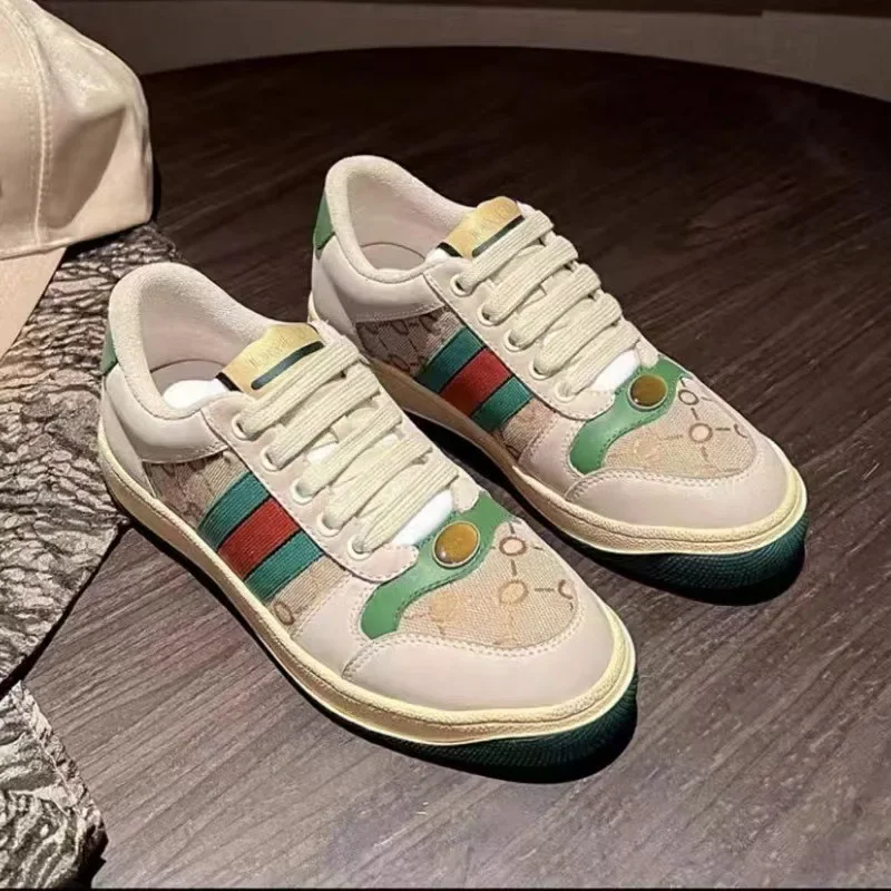 Four Season New Dirty Shoes, Lace Up Round Toe Casual Board Shoes, Fashionable and Trendy Low Top Couple Casual Shoes 3