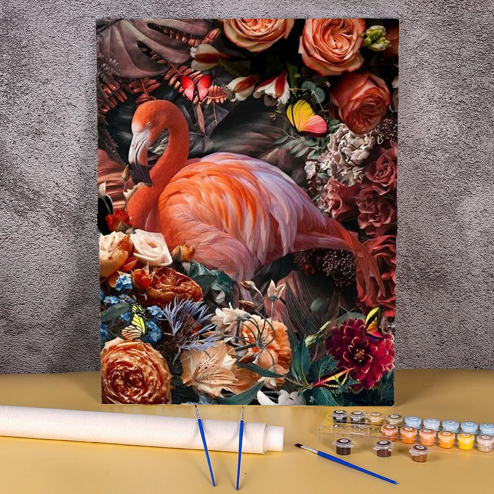 

Painting By Numbers Kit Hand Paint Flowers Flamingo Animal Canvas Picture DIY Acrylic Artwork Art Gift Home Decoration Wall