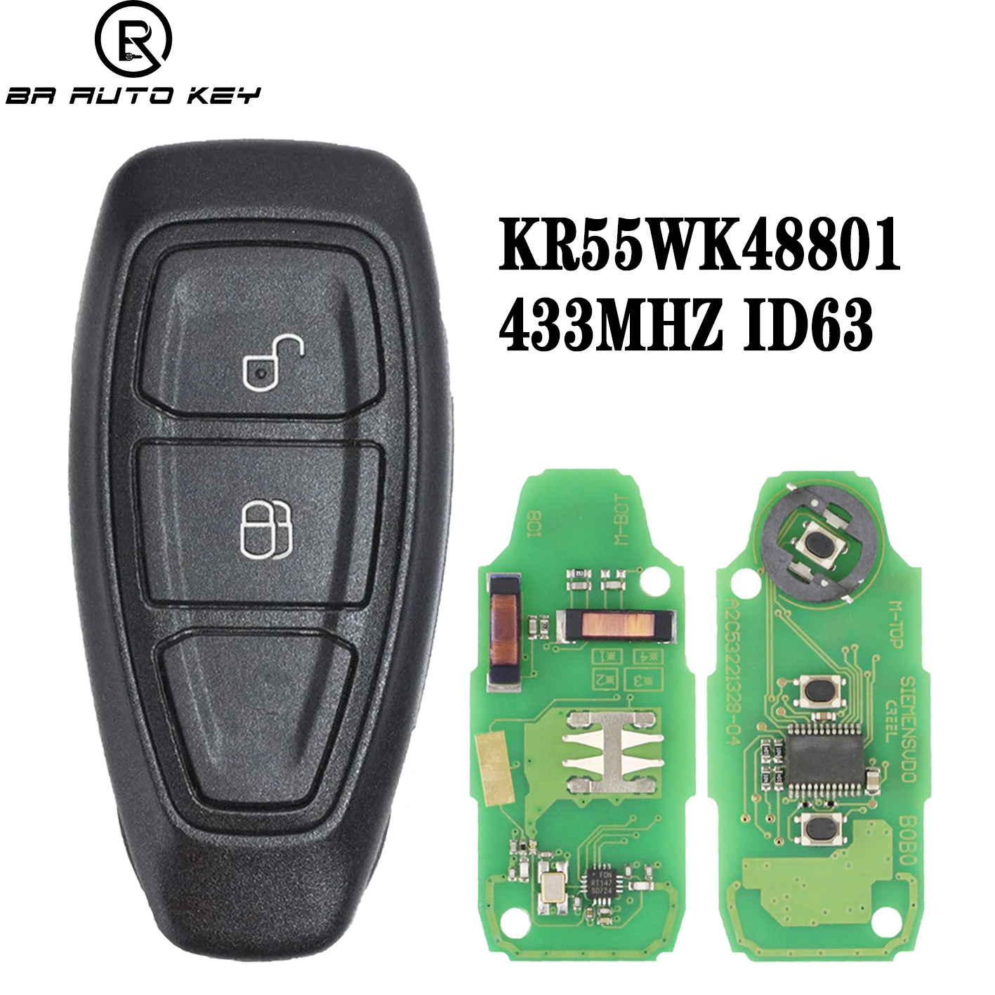 

2buttons Keyless Go Smart Remote Car Key 433MHz FSK Fob For Ford Focus Kuga Fiesta C-Max Mondeo B-Max with 4d83 Chip HU101 Blade