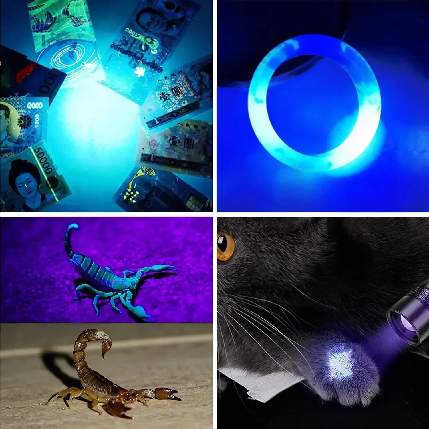 UV Light & Strong Light Flashlight USB Rechargeable Camping Lantern Pets Urine Stains Black Led Ultraviolet Torch Lamp