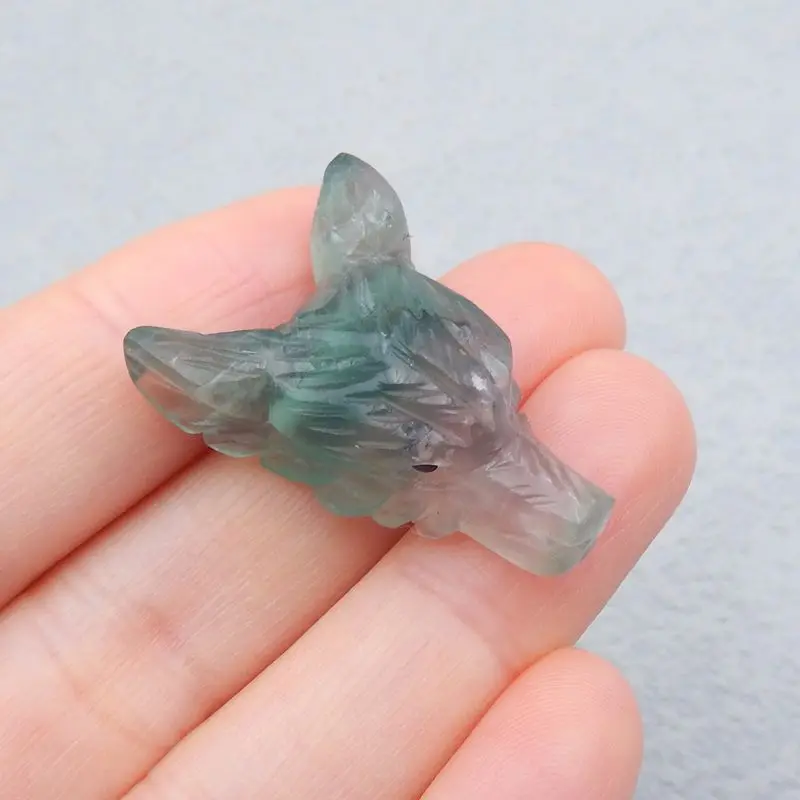 Natural Stone Rainbow Fluorite Handcarved Wolf Head Side Drilled Neklace Pendant 31x21x11mm 8g