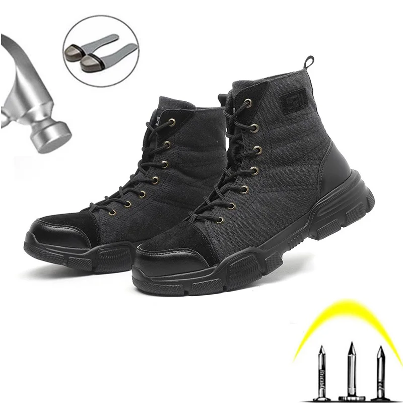 

Men Work Safety Boots Indestructible Steel Toe Shoes Puncture-Proof Work Shoes Sneakers Male Desert Combat Security Footwear