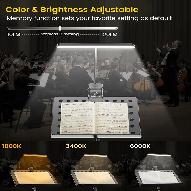 Super Bright LED Clip-On Music Stand Light - Eye-Caring, USB-C Rechargeable, Dimmable Piano Lamp