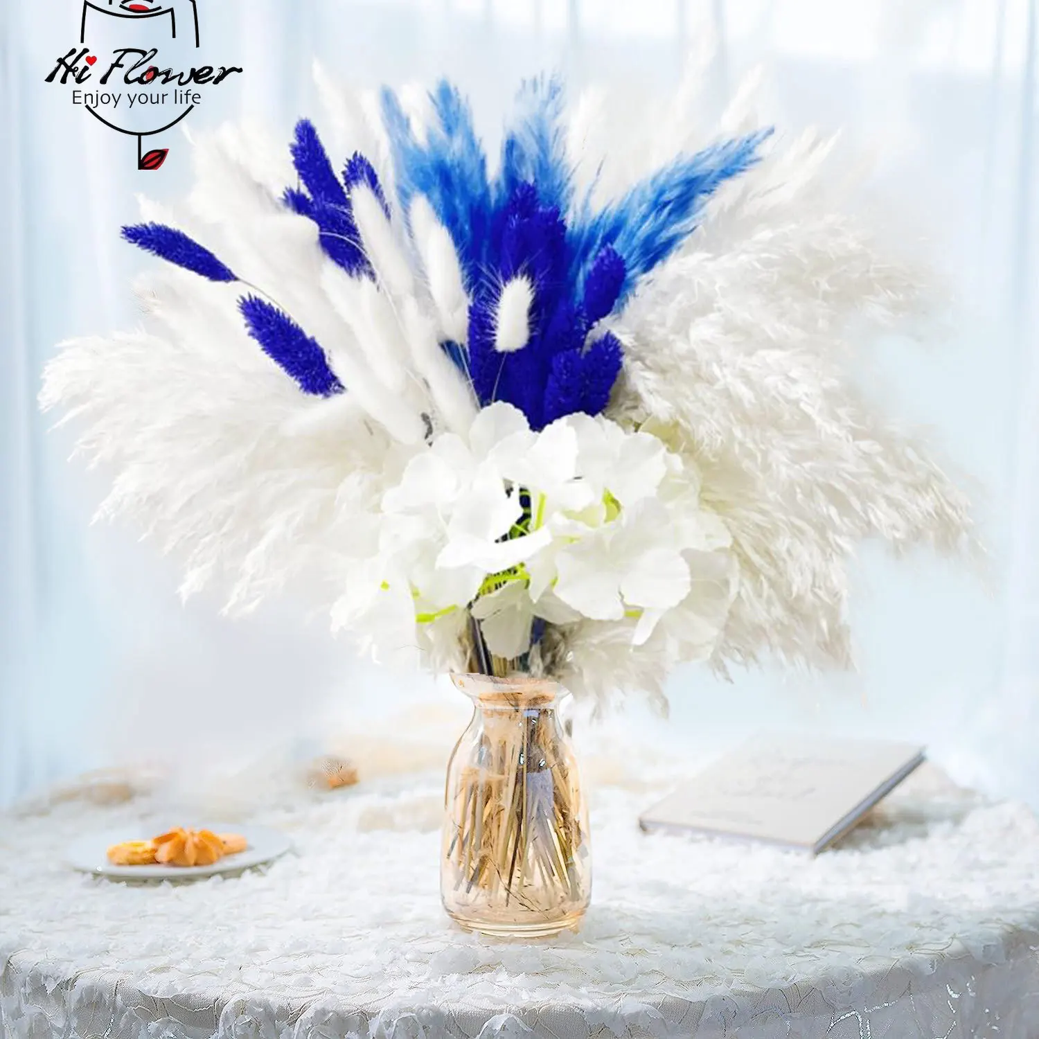 

Fluffy Dried Flower Pampas Grass Mix Artifical Flowers Hydrangea Bouquets Spring Wedding Decor Bunny Tails Home Vase Decoration