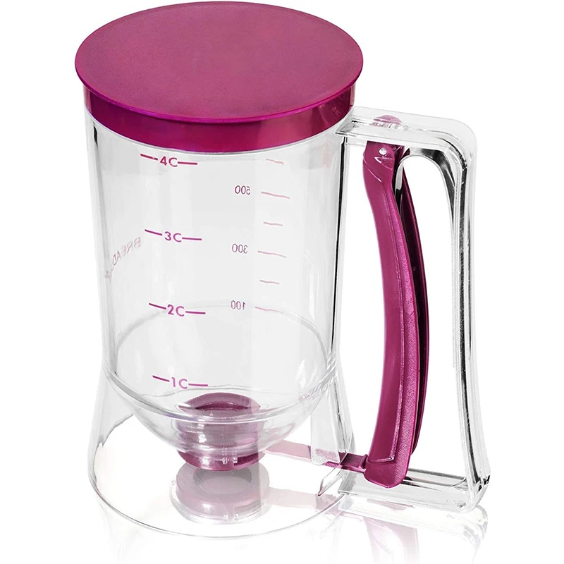 LMETJMA Pancake Batter Dispenser 4 Cup 900ML Pancake Cupcake Batter Dispenser with Measuring Label Cookies Cream JT186