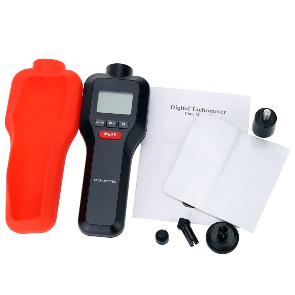 HTI HT-522 Handheld Digital Tachometer Contact and Photoelectric Tach Industrial Rotation Speed Measurement RPM Meter