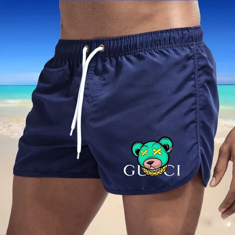 Men's beach shorts, sports surfing shorts, gym, running, quick drying, bear print luxury swimsuit