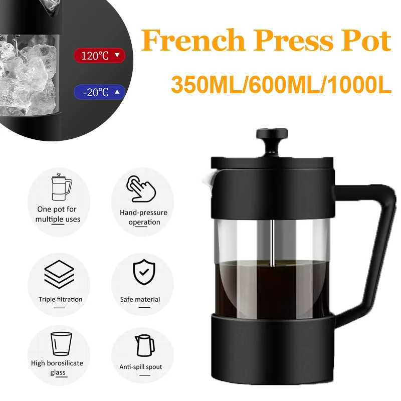 350ML/600ML/1L French Press Pot Thickened High Borosilicate Glass Multi-purpose House Coffee Brewer Heat Resistant Coffee Pot