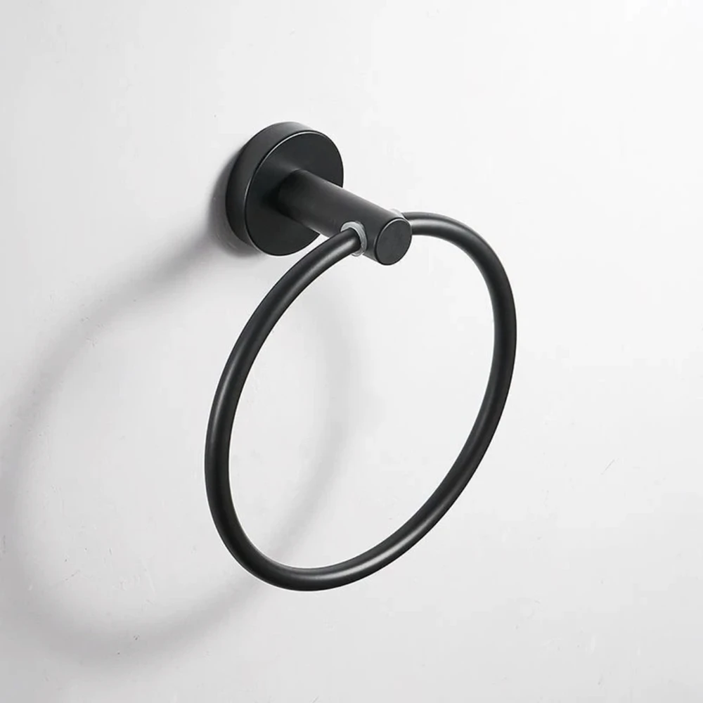 Bathroom Towel Ring Towel Ring Black/Brushed Gold Stainless Steel Wall Hanging Drill Hole Towel Storage Rack Bathroom Accessories Round Holder