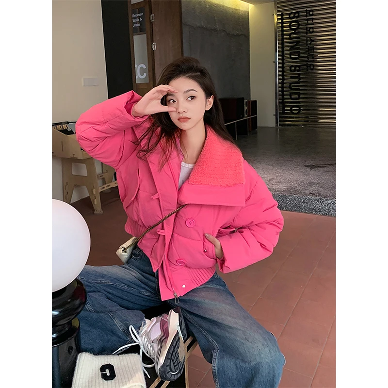 

Short Parkas Women Streetwear Cropped Down Coats Korean Thick Zipper Puffer Jacket Winter Warm Casual Cotton Padded Outwears New