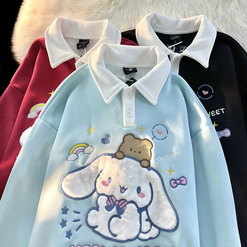 

Новинка Sanrio Cinnamoroll японское аниме Женская вышитая Модель осень-зима теплый пуловер с длинным рукавом Повседневная одежда
