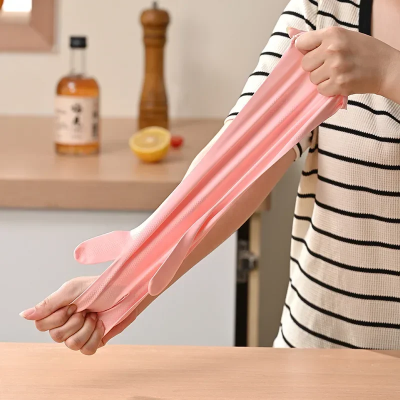 1Pair NBR Dishwashing Gloves Extra Long Thick Nonslip Wearresistant Kitchen Housework Cleaning Car Washing Rubber Gloves