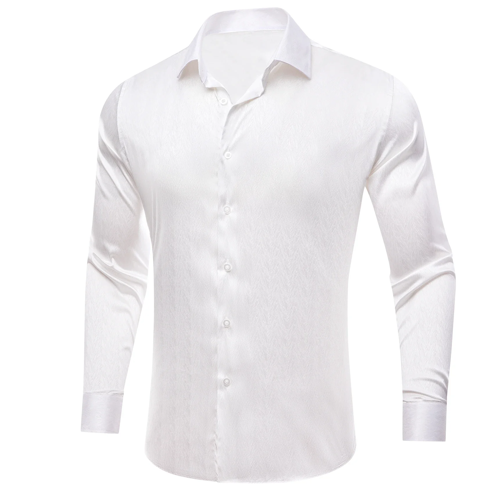 

Designer Silk Shirts for Men Satin White Solid Plain Long Sleeve Slim Male Blouse Casual Formal Tops Breathable Barry Wang