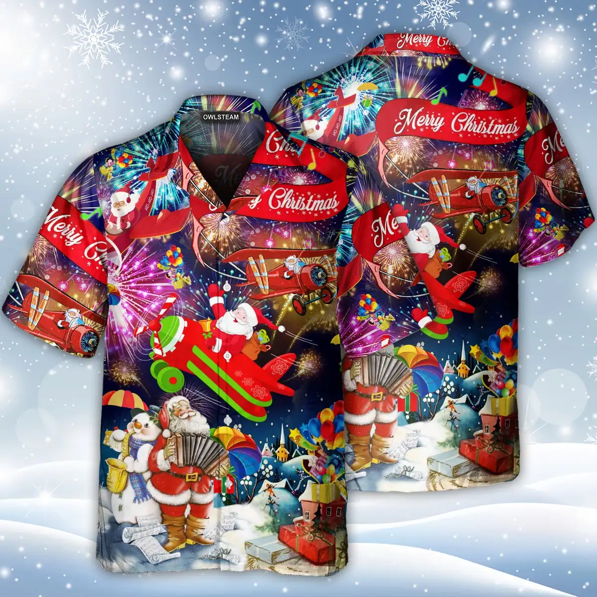 

New Men Hawaii Shirts Merry Christmas Santa Claus Top Summer Vacation Party Wear Cuban Collar US Size for Men