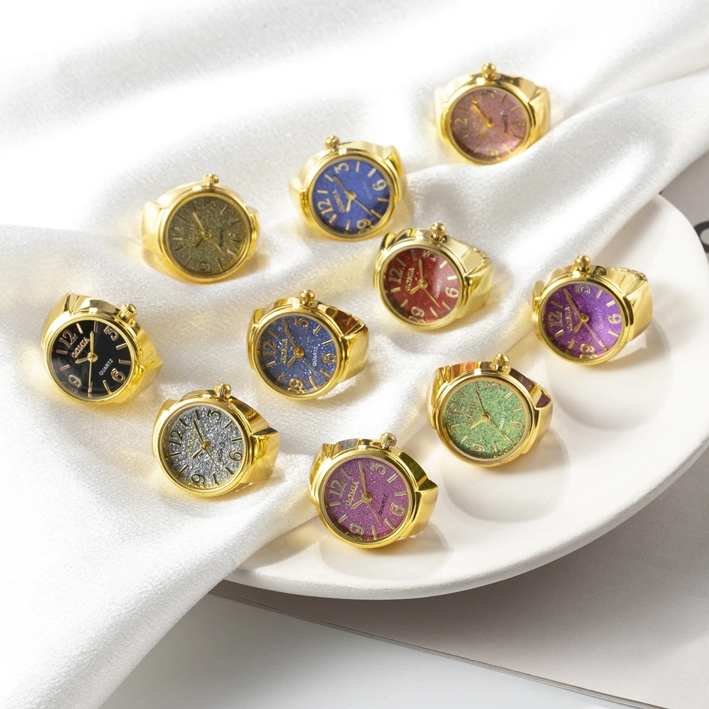 Couple Finger Watch Ring Couple Finger Watch Ring Vintage Punk Elastic Alloy Band Men Women Jewelry Clock Roman Numerals Dial 28Style Mini Quartz Watches