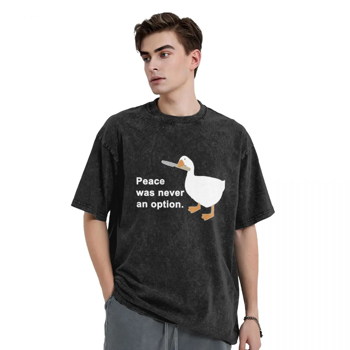 

Футболка с принтом «Peace Was Never An Option», трендовые футболки с принтом гусиного мема, уличная одежда с коротким рукавом, летняя хлопковая Футболка большого размера с круглым вырезом