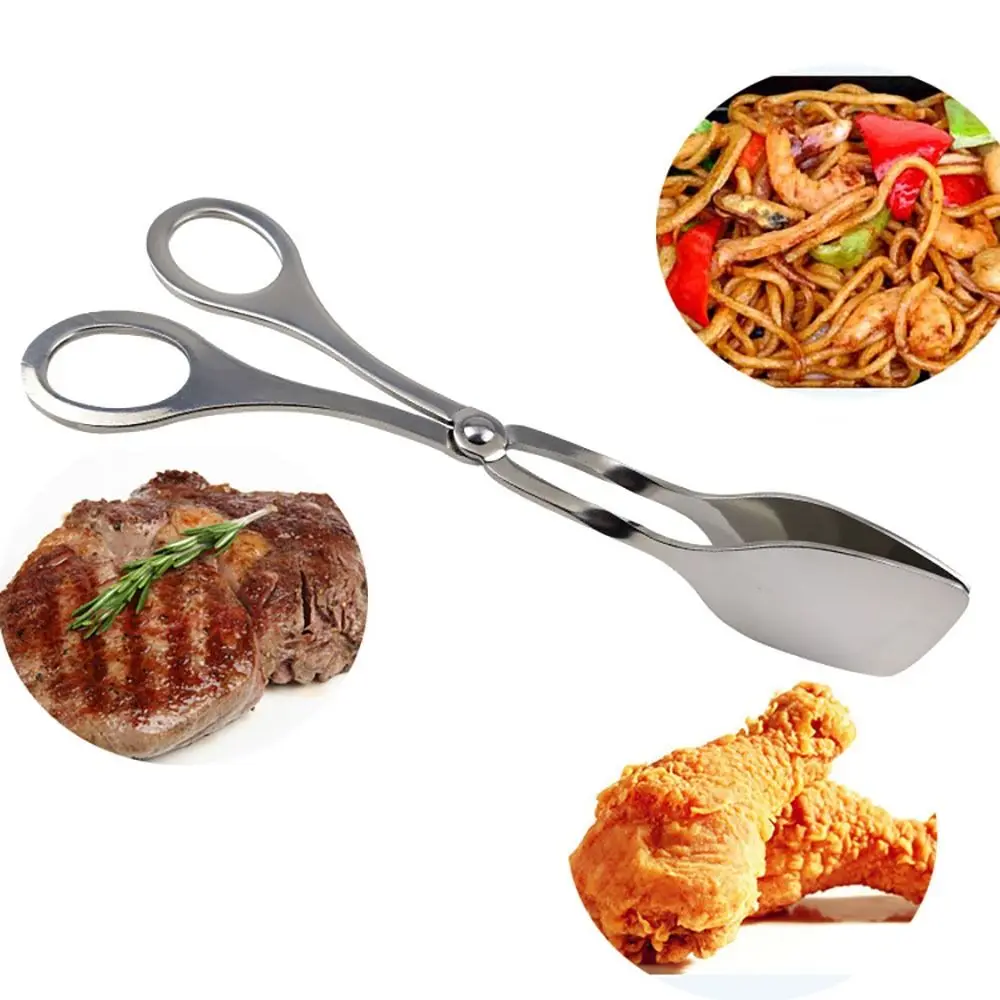 Serving Tongs Stainless Steel Buffet Tongs Mini Bread Clip Food Scissors Shape Salad Steak Clip for Baking Barbecue