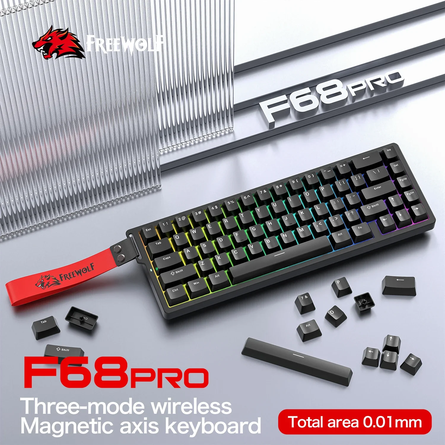 Freewolf f68/f68pro teclado mecânico de eixo magnético sete cores
