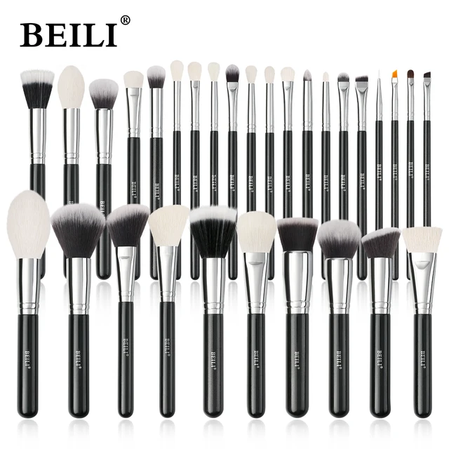 BEILI Black Makeup Brush Sets Professional Natural Goat Fiber Hair Brush Foundation Kakubi Contour Eyeshadow Beauty Tool brochas 1