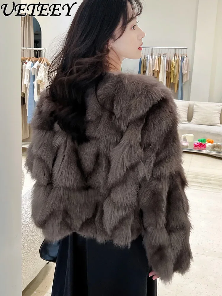 

Popular 2023 Winter New Round Neck Fox Fur Faux Fur Coat Female Short Socialite Young Fashion Furry Coats Lady Luxury Fur Jacket