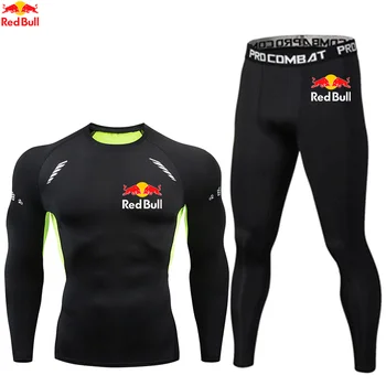 Red Bull Compression Set Men Sportswear Gym Fitness Suits Training Jogging Sport Tights Clothing Rashguard Running Tracksuit Men
