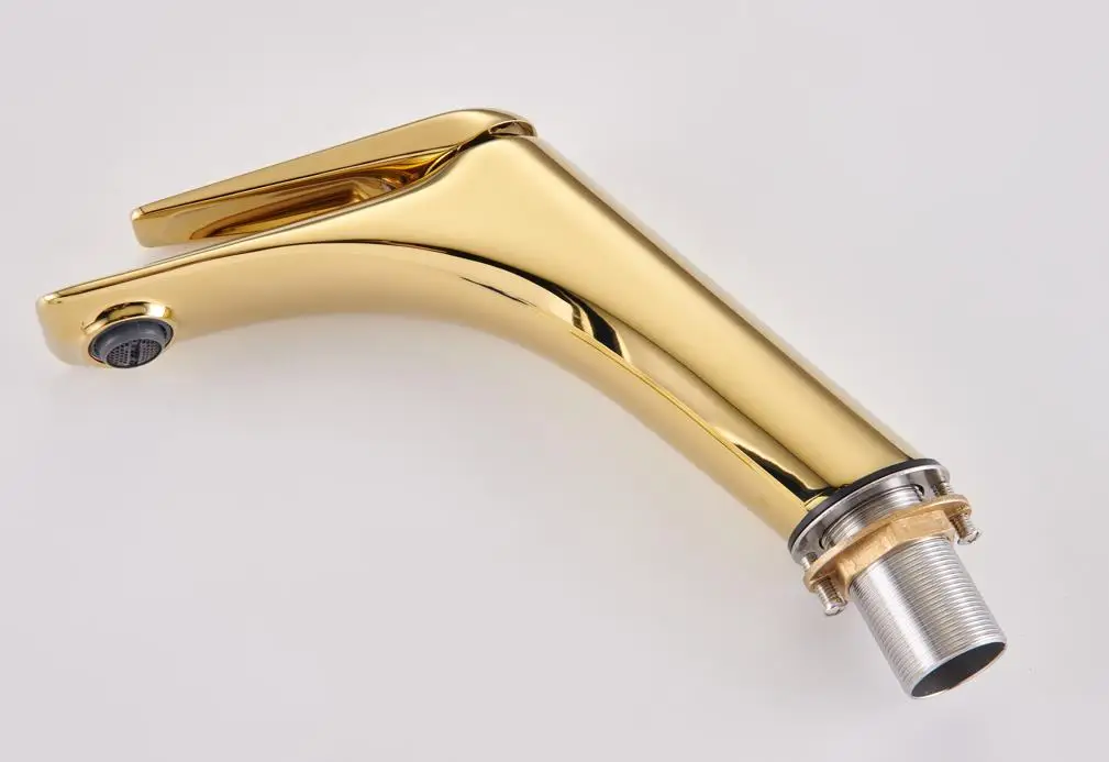 shiny Rose Gold Bathroom Faucets Brief Basin Faucet Sink Mixer Tap Hot & Cold Deck Mounted Lavatory Crane Water Tap