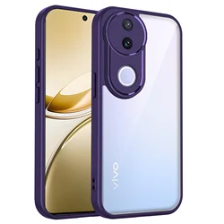 Enhanced Shockproof Silicone Bumper Clear Matte Back Phone Case with Air Cushion Technology for Vivo V50 (Purple)