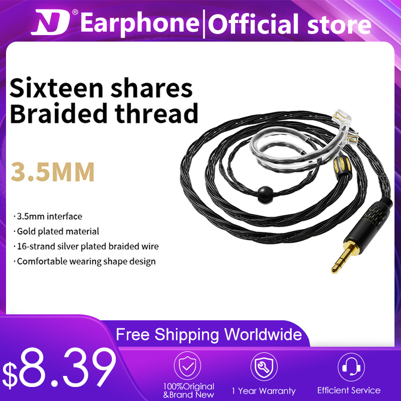 ND 16 Core Silver Plated Earphone Upgrade Cable 2 Pin 0.75/0.78MM 3.5MM Plug Wired Headphones For DD3/ZR/NICE