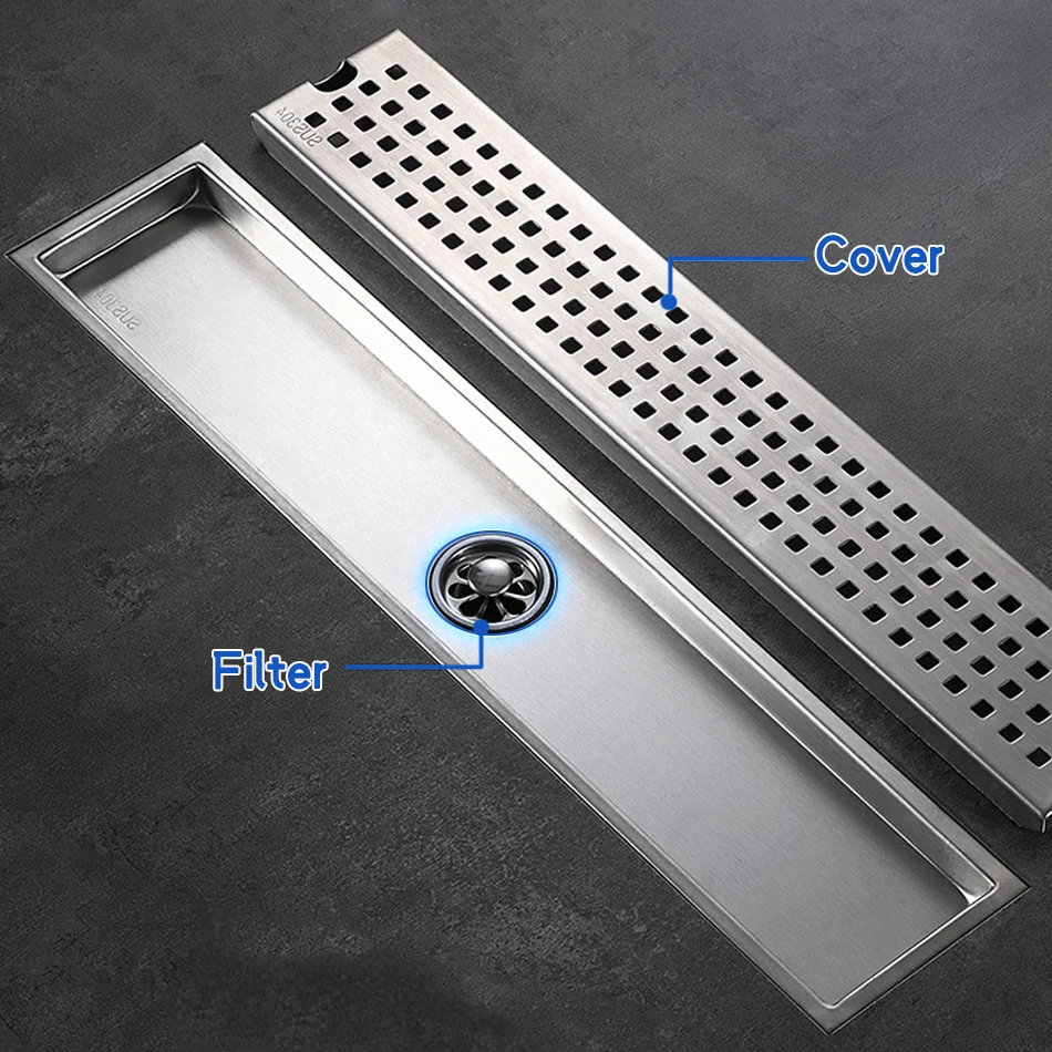 304-Stainless-Steel-Floor-Drain-Rectangle-Grid-Bathroom-Shower-Long ...