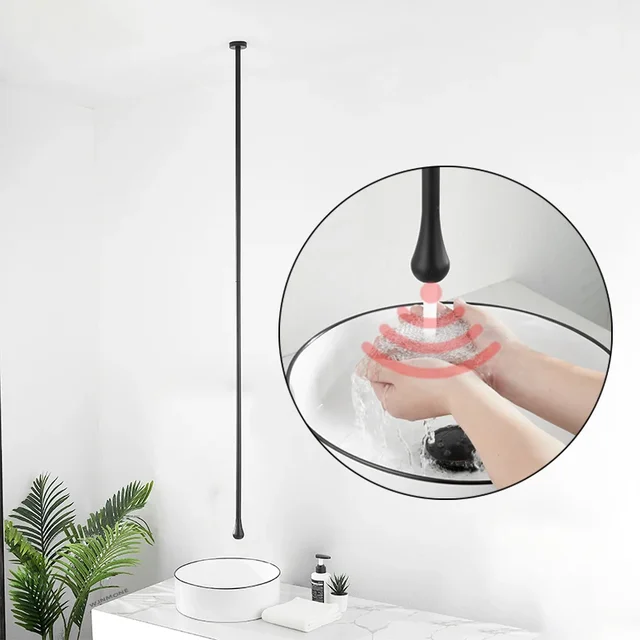 ห้องน้ําสมาร์ทเซ็นเซอร์สีดําก๊อกน้ําอ่างล้างหน้า Water DROP แขวนติดผนังเหนี่ยวนําอ่างล้างหน้าก๊อกน้ําการปรับแต่งโรงแรม TAP 1