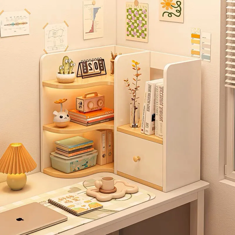 Small Multi-layer Simple Modern Bookshelf Office Study Wooden Storage Rack Desktop Corner Shelf Living Room Furniture Decoration