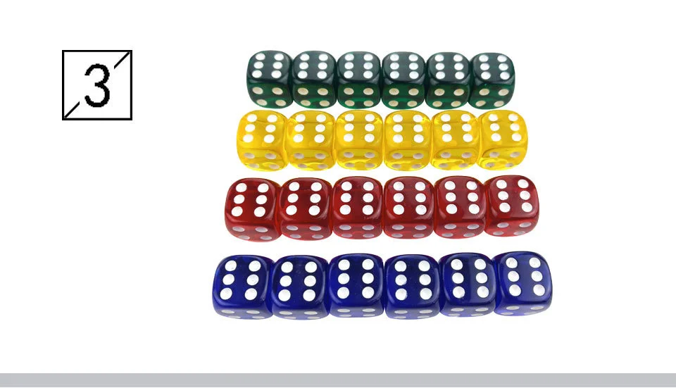 Yernea Acrylic Dice 24Pcs Transparent Color 16mm White Point Dice Set Round Corner Four Color Hexahedron Table Games D6 Club (3)