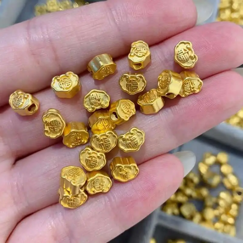 

New Arrival 24K Yellow Gold Beads 3D Gold FU Lock Beads Children Gift 1pcs