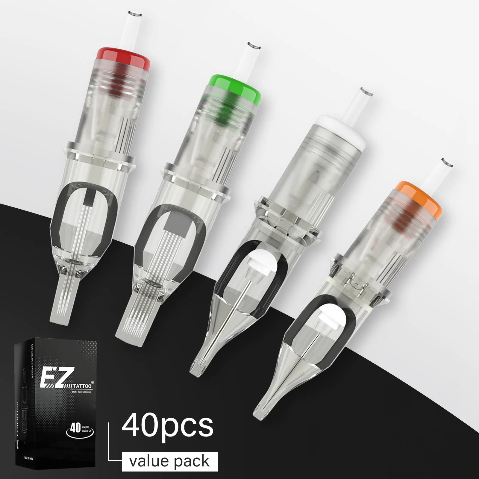 40Pcs Value Pack EZ Revolution Cartridge Tattoo Needles Mixed #10 #12 RL RS M1C M1 for Rotary Cartridge Tattoo Machine Pen