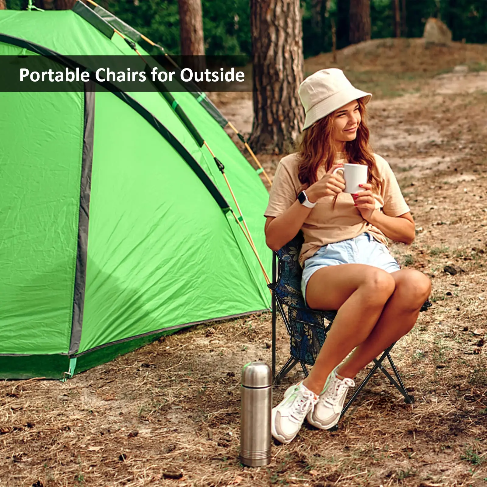 Folding Chairs，Folding Stool Outdoor Camp Chair with Front Pocket & Carrying Bag for Fishing, Camping, Beach, Hunt, BBQ, Travel