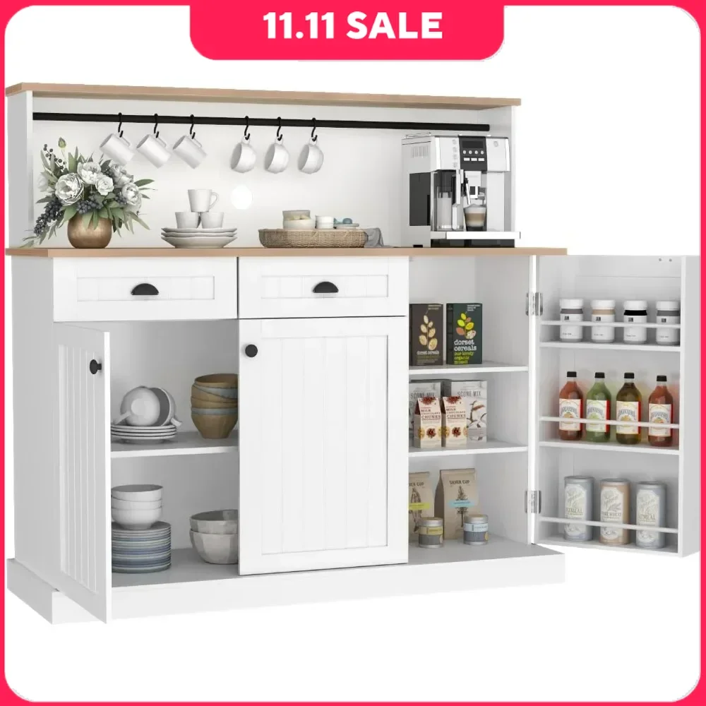 Farmhouse Kitchen Buffet with 2 Drawers Adjustable Shelves 3 Doors Versatile Kitchen Cabinets kitchen storage cabinet
