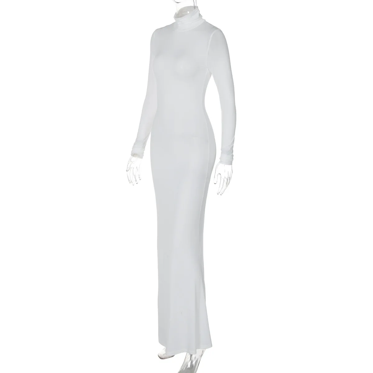 Cryptographic Fashion Casual Turtleneck Long Sleeve Maxi Dress Outfits Club Party Autumn Basic Solid Long Dresses Robes Clothes