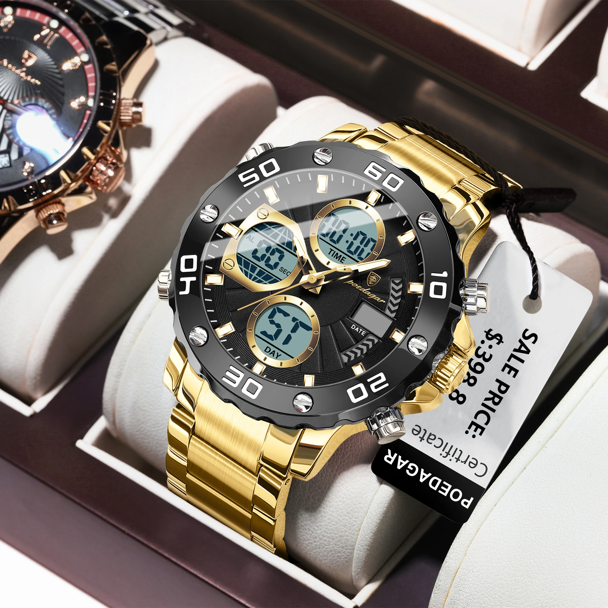POEDAGAR Original Men Clock Waterproof Luminous LED Date Week Alarm ...