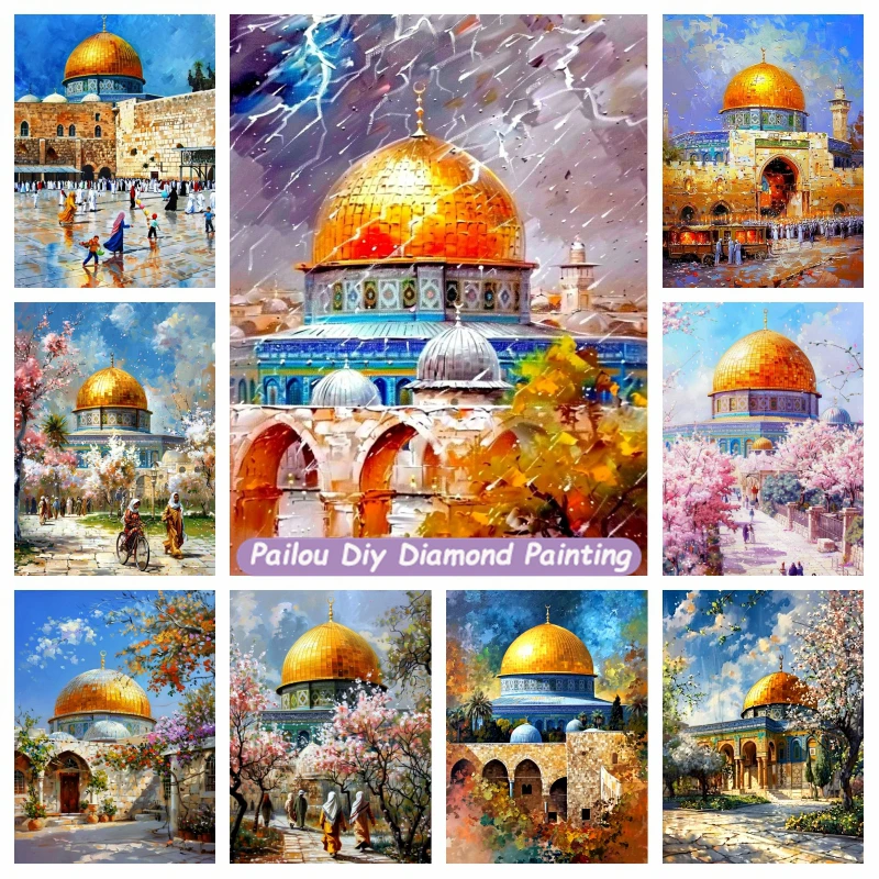 Masjid Aqsa Jerusalem Scenery 5d Diamond Painting Art The Dome Of The Rock Majestic Mosque Beauty Cross Stitch Mosaic Home Decor