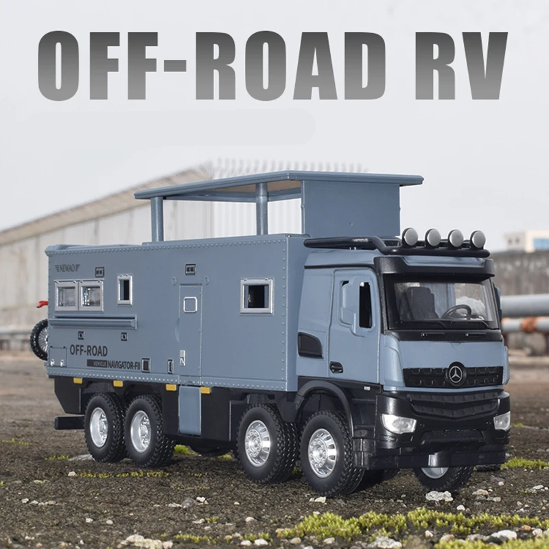 

1/28 NOMADISMs Arocs Unimog Alloy Motorhome Touring Car Model Diecast Metal Off-road RV Vehicles Model Sound Light Toy Gift