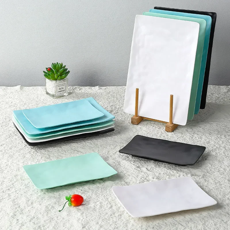 Nordic Style Melamine Dining Set Rectangular Flat Plate For Commercial Use Self-Service Grilled Meat Dish Imitation Ceramic Plat